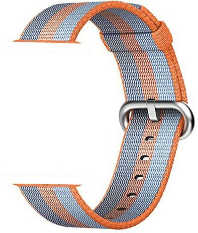 Curea iUni compatibila cu Apple Watch 1/2/3/4/5/6/7, 38mm, Nylon, Woven Strap, Orange/Blue